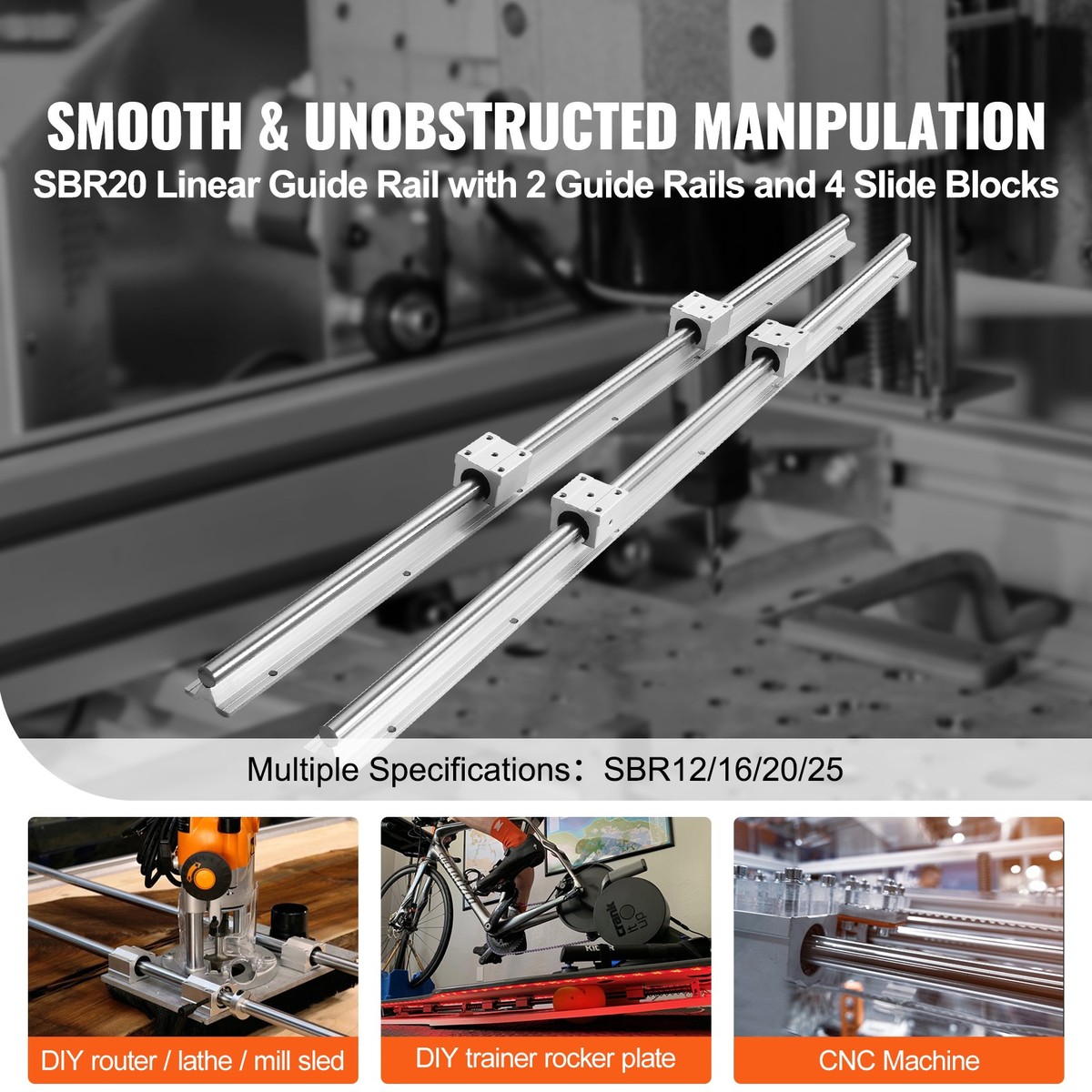 Linear Rails GUWANJI 2Pcs SBR20-800mm Linear Slide Guide Rail With 4Pcs ...