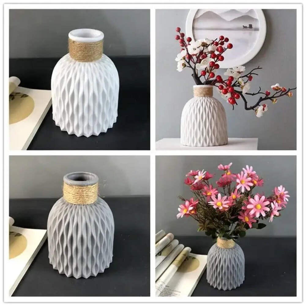 Plastic Vases Anti-ceramic Unbreakable Basket Imitation Rattan Flower Vase For H thumbnail 8