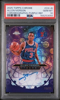 2025 TOPPS CHROME CHROMOGRAPHS PURPLE REFRACTOR ALLEN IVERSON 11/75 PSA 10