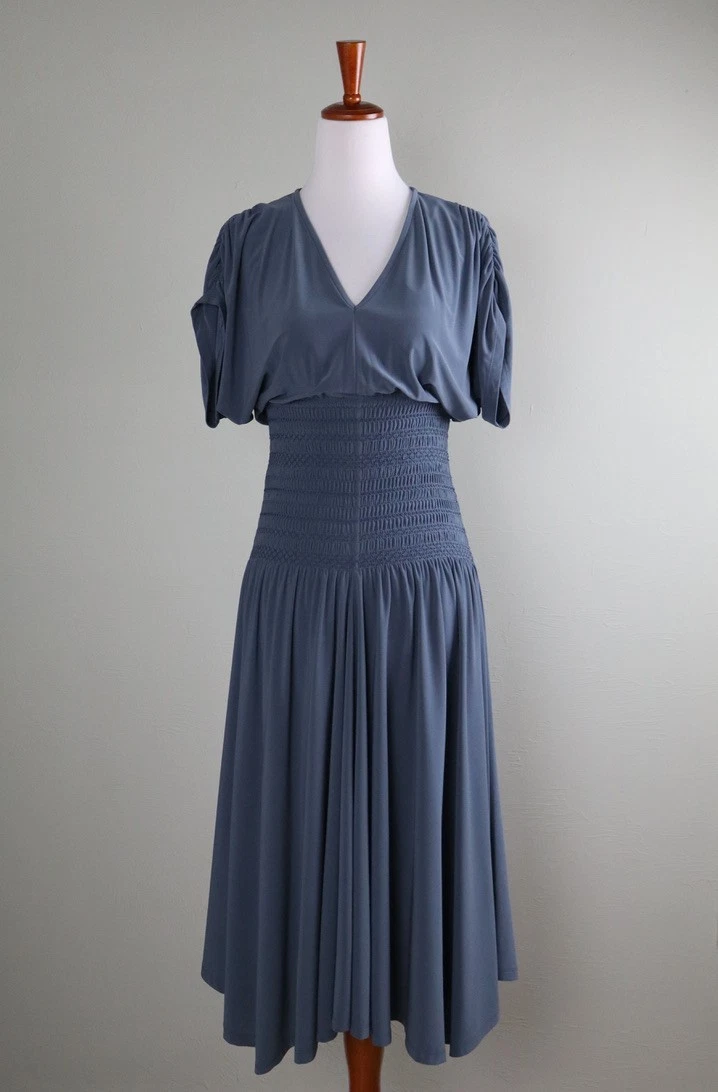 whbm blue dress White House Black Market Size 6 Lt Blue Solid Gathered NEW Designer Dr –  Another Season Consignments