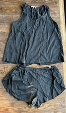 Lunya 100 Silk Shorts Tank PJ Set Size Small Dark Immersed Black Washable USA