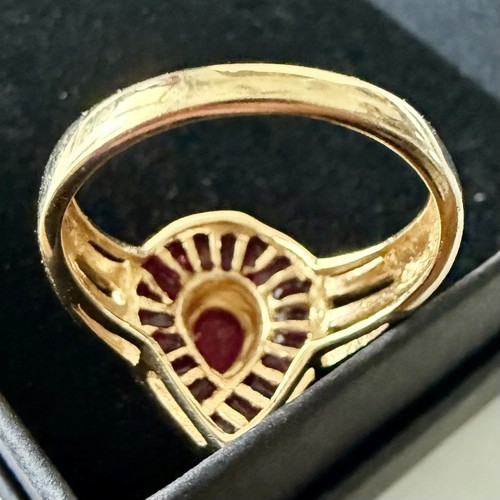 VTG Solid 14K Yellow Gold Ruby Teardrop Ring 19 Genuine Rubies Signed BCAS 4g - Picture 6 of 11