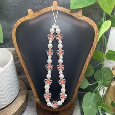 7.5" Faux Pearl Flower Keychain Acrylic Beaded Phone Strap Wristlet New D1857