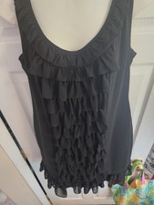 Joseph Ribkoff Women's Little Black Ruffled Dress Plunging Back Size 14 