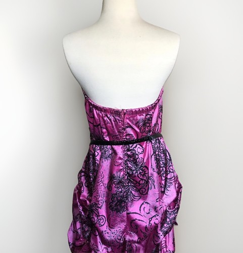 RubyRox Strapless Party Bubble Dress Size 16 Fuchsia Black Floral Ruffle Hem - Picture 4 of 10
