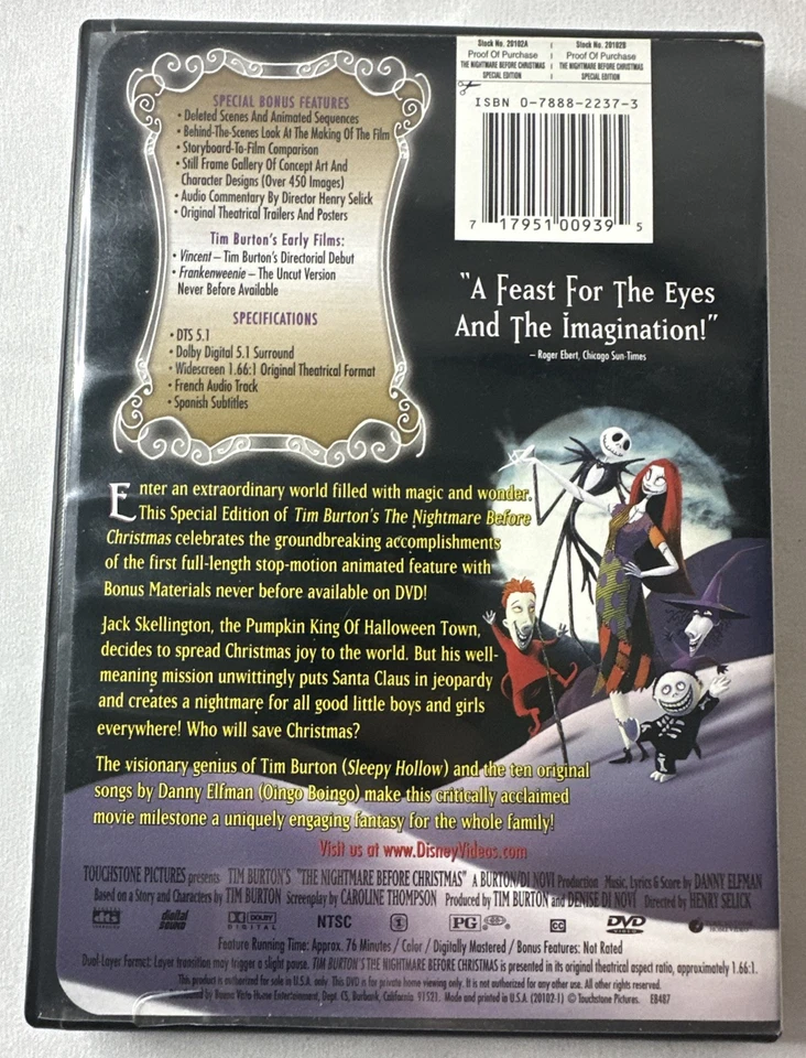 The Nightmare Before Christmas (DVD 2000 Special Edition) With Insert Disney - Image 3 of 4