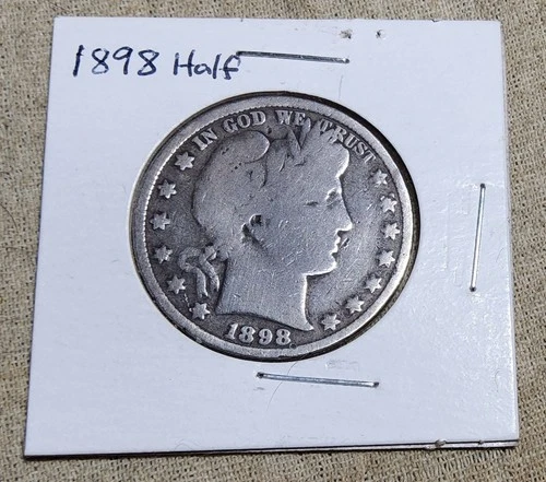 1898 DATED BARBER SILVER HALF DOLLAR COIN IN GOOD CIRCULATED CONDITION OVERALL