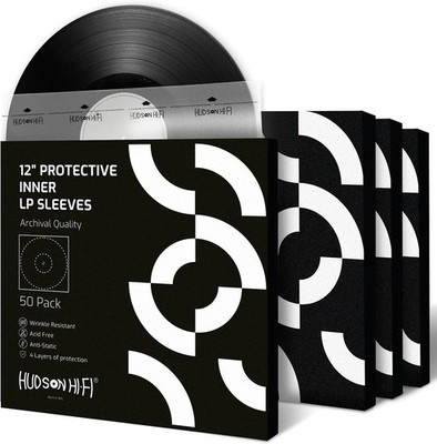 Hudson Hi-Fi Anti-Static Vinyl Record 50 Inner, Transparent W/ White Paper