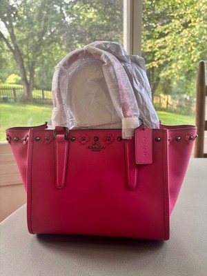 New Coach Calf Leather Dahlia Pink Mini Crosby Carryall With Floral Rivets