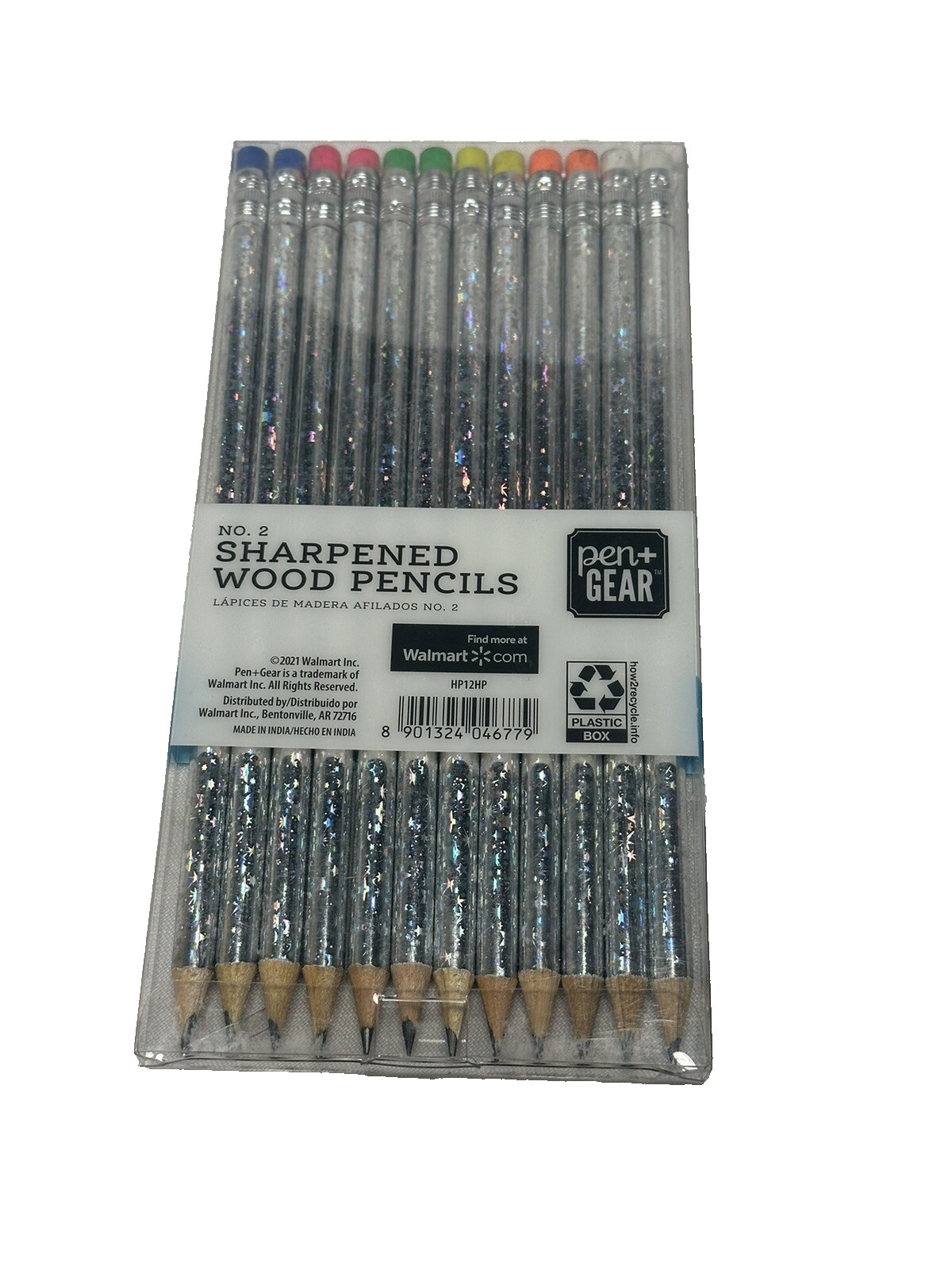 12 count NO 2 silver glitter pre sharpened wood pencils PEN GEAR