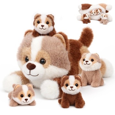 Easfan Fluffy Puppy Stuffed Animal-Lying Mommy Cow with 4 Baby Puppy Inside,R...