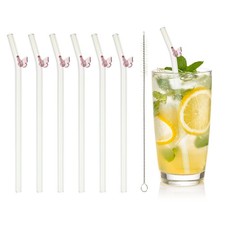6 Pcs Reusable Glass Straws, 7.87" Butterfly Glass Straw, Pink