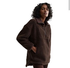 Varley Stratton Sherpa 1/2 Zip Pullover Jacket Sz S Thick Brown Deep Pile