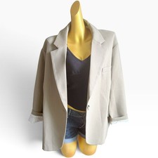 Women  s Khaki Oversized Blazer Jacket Size M Drop Shoulder Relaxed Fit
