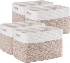 4 Pack Storage Baskets for Organizing, Woven Brown & White 