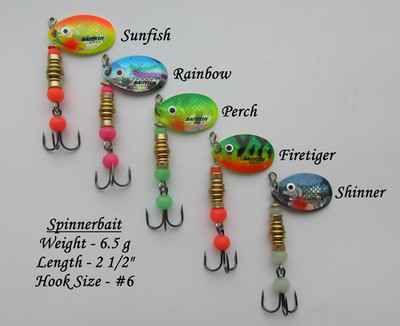 Trout Bass Spinner Lure - 2 1/2'' L - 6.5 g - #6 Hook - (5 Pcs.)