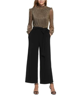 Jessica Howard Petites Mono Acanalado De Manga Larga Negro Talla 12P - Imagen 1 de 2