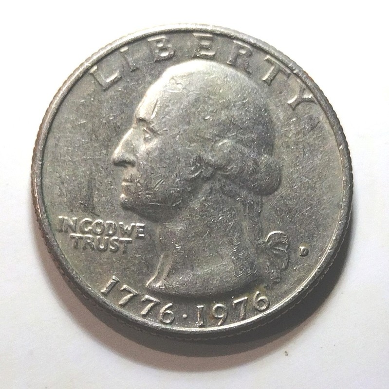 1776-1976 D Bicentennial Quarter, Filled Mint Mark, Doubling, Multiple errors 