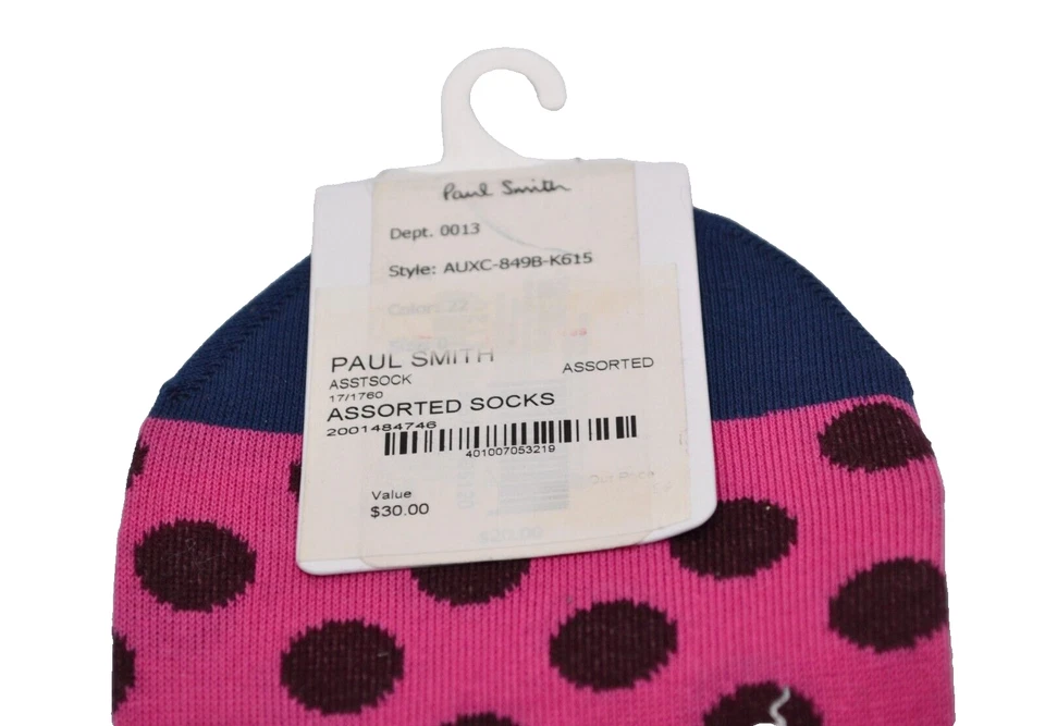 Paul Smith Hombre Rosa Azul Negro Lunares Algodón Corte Bajo No Show Calcetines Italia Talla Única Foto 2 de 4