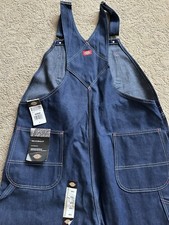 Dickies Mens / Unisex Indigo Blue Denim Bib Overalls Fits Over Boots 44x32 NWT