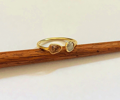 Anello Argento Naturale Non Tagliato Polki Diamante Minimo Regolabile Regalo Anniversario - Foto 5 di 5