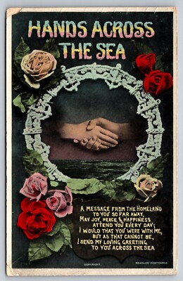 Postcard England Hands Across the Sea Poem Loving Greeting Roses 14P