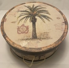 Vintage Tri Coastal Designs Tropical Palm Corded Hat Box NYC 2002 Storage Decor