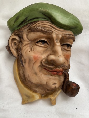 PAIR Vintage Geo. Z Lefton Men with Pipe Face Hanging Ceramic Wall Decor XU541 - Picture 2 of 6