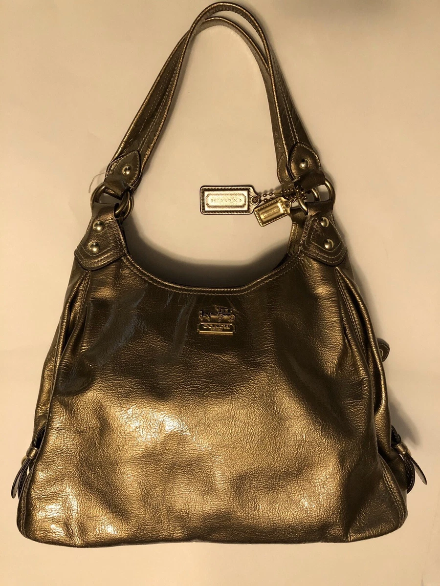 Coach Madison Maggie Hobo Gold Metallic Patent Leather Medium