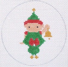 Elf with Bell Christmas Ornament Hand Painted Needlepoint Canvas