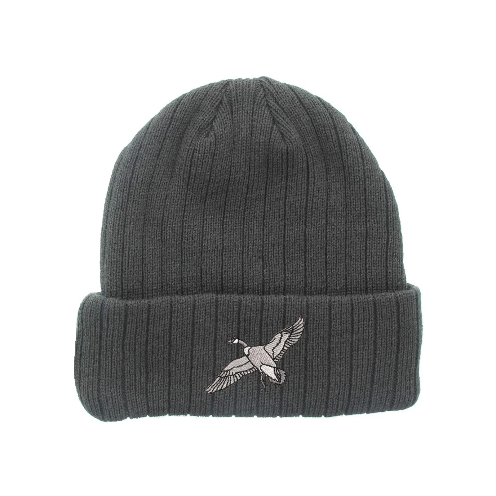 Canadian Goose bird embroidered fleece beanie hat, insulated winter beanie hat