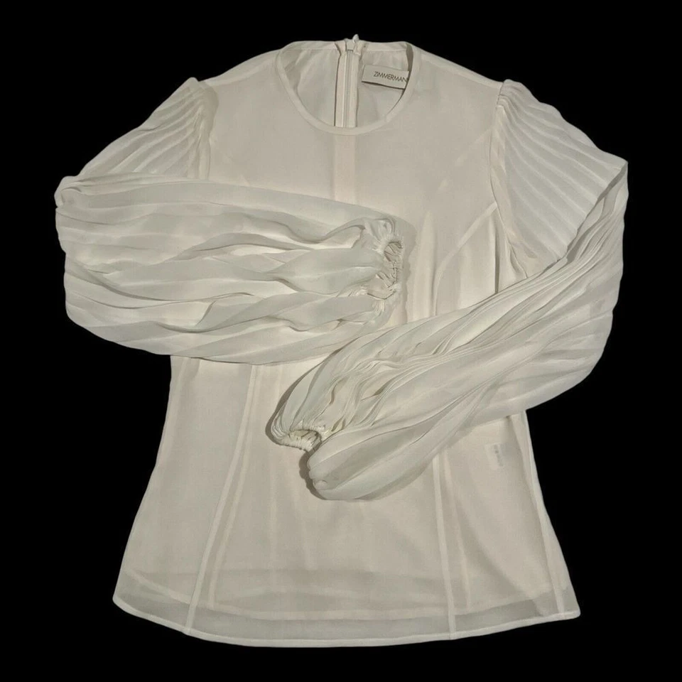 Blusa Zimmermann gola redonda balão manga comprida forrada zíper traseiro offwhite tamanho 0 - Imagem 2 de 4