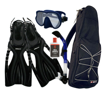 Devil Snorkeling Frameless Mask Dry Snorkel Fins Flippers Bag Dive Gear ...