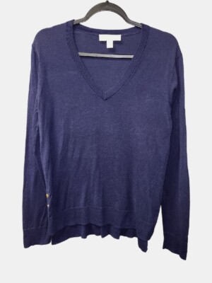 Michael Michael Kors M Blue V Neck High Low Long Sleeve Tunic Sweater 1460 