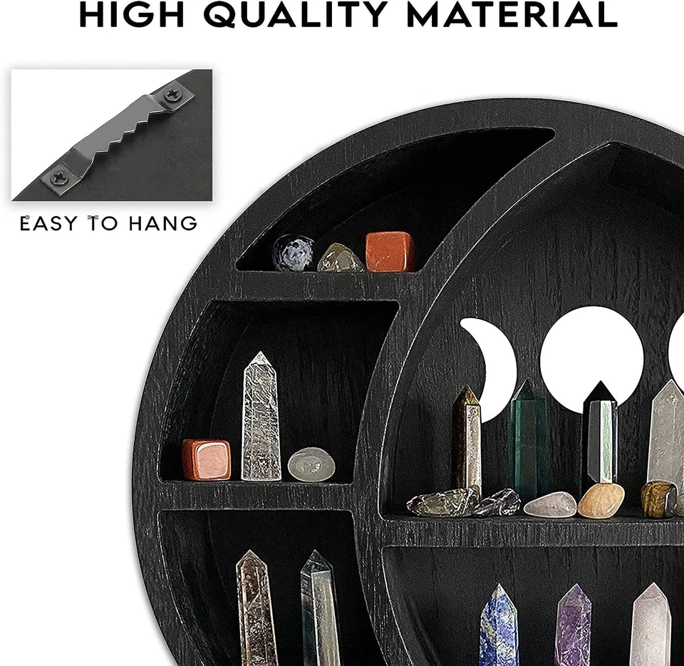 Wooden Wall Hanging Shelf,Floating Shelves,Moon Shelf wall decor Crystal Display - Image 3 of 4