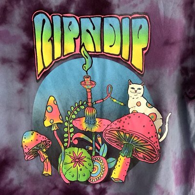 Ripndip Purple Tie Dye Cat Mushrooms Psychedelic short sleeve pocket t shirt S