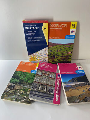 Bundle of 5 OS Exporer and AA Road maps - Framce, Cornwall and Yrkshire Areas 