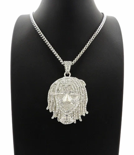 Silver Lil Pump Portrait Pendant & 24" Box, Rope, Cuban Chain Necklace - Bild 1 von 29