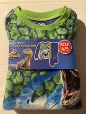 New Boys Jurassic World Dino 2-pc Flannel Pjs Sleep Set Sz-4/5
