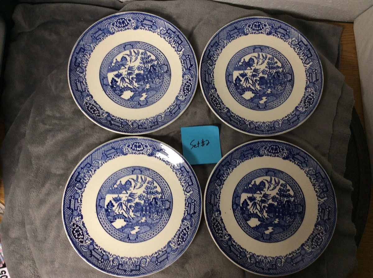 4 Vintage Blue Willow Pattern Dinner Plates 9 7 8 Unmarked Set