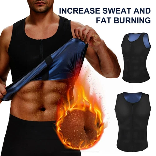 Men's Sauna Sweat Vest Body Shaper Waist Trainer Slimming Zip Tank Top Workout