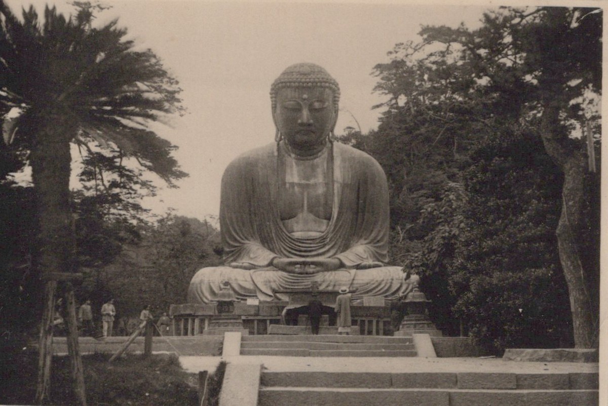Antique Japan 1929 Great Buddha Kamakura People Japanese
