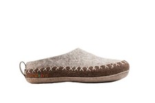 Indoor Open Heel Slipper With Leather Sole - Natural Brown  Light Brown