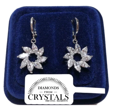 Boucles D'Oreilles Fleur Avec Bandeau Femme Pl. or Blanc 18K Cristaux Zircons - Photo 1/3