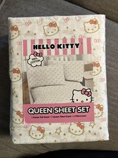 New Hello Kitty by Sanrio 4 pc QUEEN Bed sheet set 100 Cotton Sheets Gold