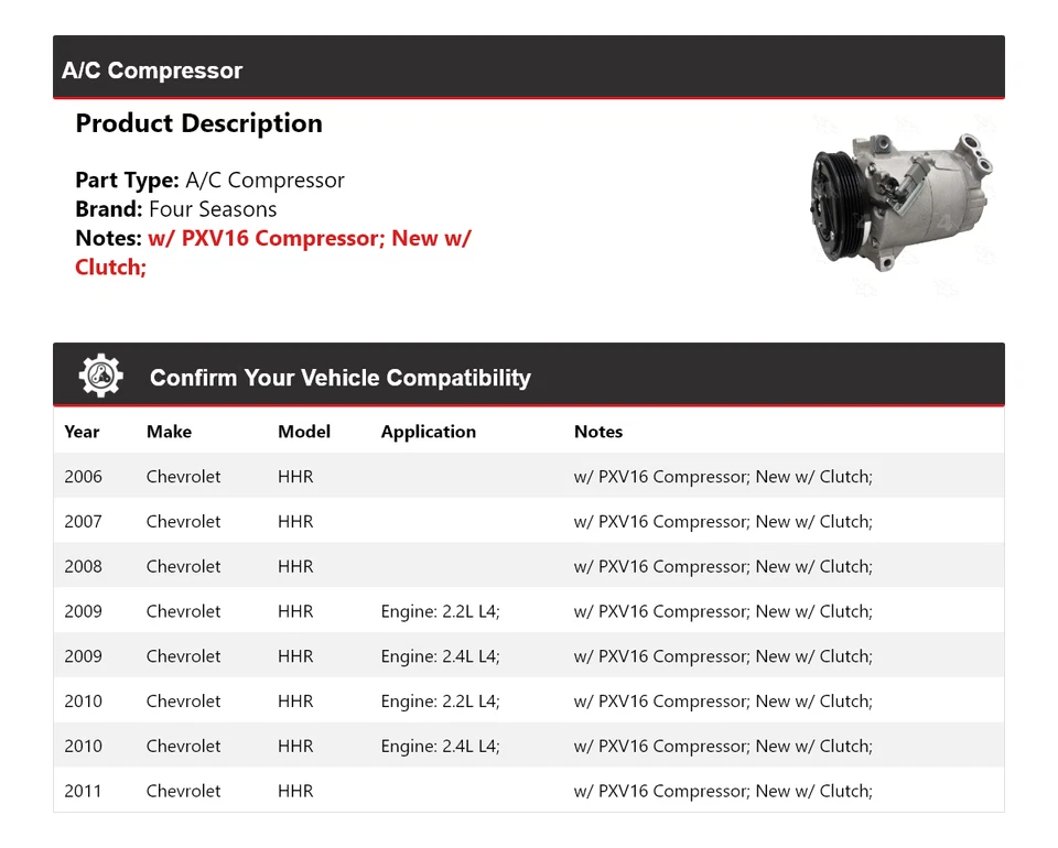 Compresor de aire acondicionado Chevrolet HHR 2006-2011 4 estaciones 2007 2008 2009 2010 Foto 2 de 4