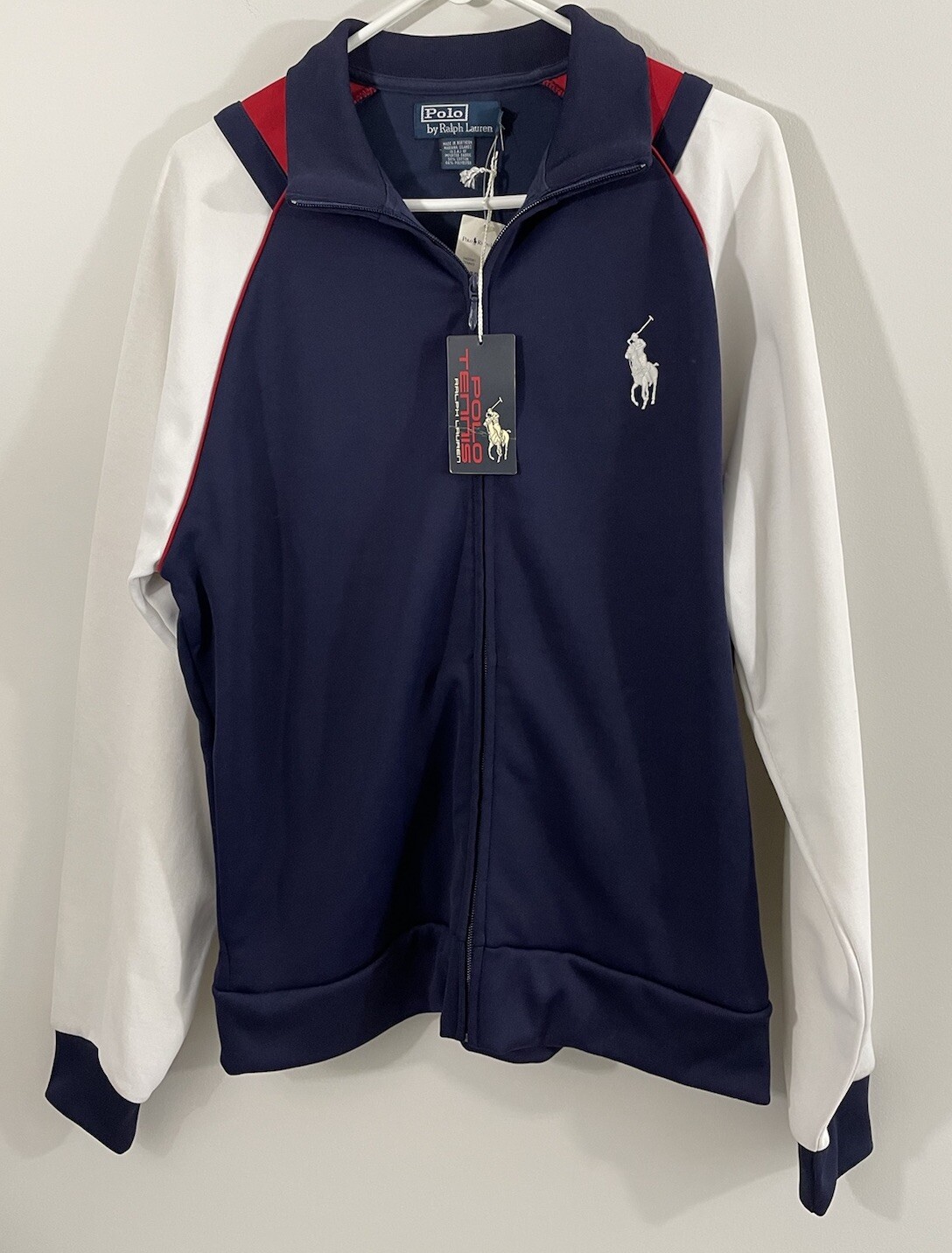 Polo Ralph Lauren Vintage US Open Jacket Uomo Tg Large Nuovo Pony Logo Tennis Zip Track