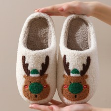Christmas Shoes Winter Home Slippers Elk Soft Cozy Bedroom Slipper Slip On House