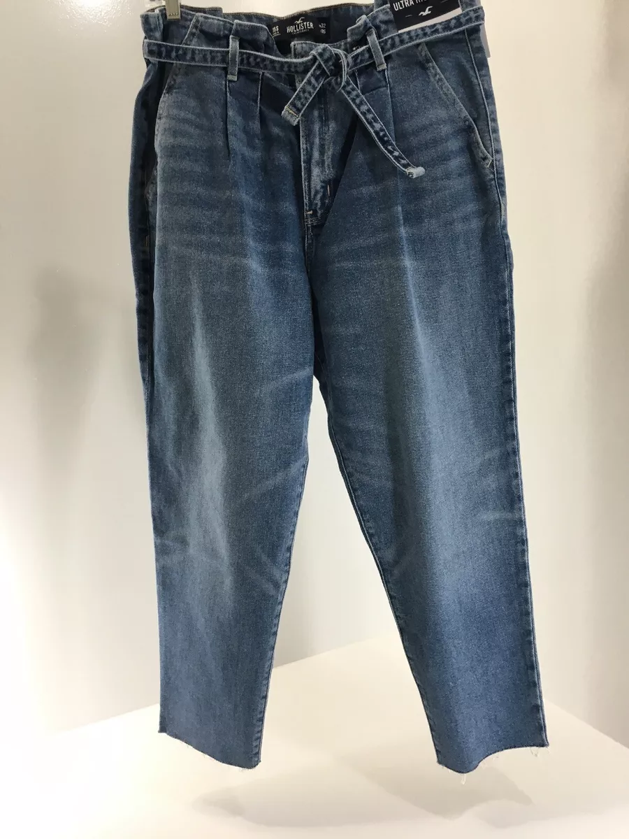 Hollister Womens Ultra High Rise Denim Tie Belt Mom Jeans Light Wash 15S  NWT=