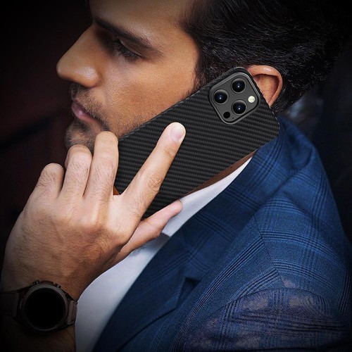 Magnetic Aramid Carbon Fiber Case Compatible with MagSafe for iPhone 15 Pro Max - Photo 9 sur 40